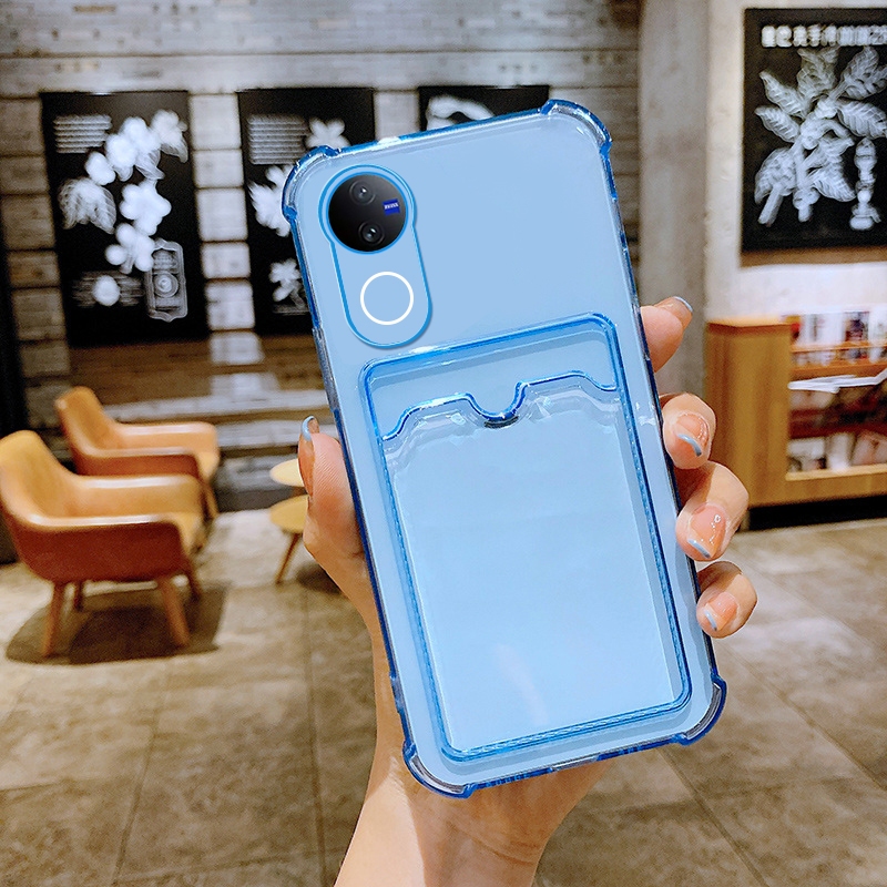 สําหรับ Vivo V50 5G V2427 ช่องใส่การ์ดโปร่งใสเคสโทรศัพท์ Anti-fall Creative Card Case