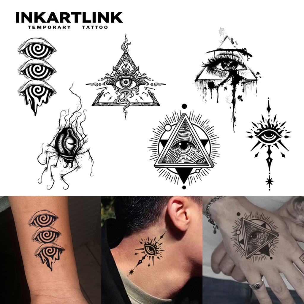 Inkartlink Eye of Heaven & Evil Eyes สติ๊กเกอร์รอยสักชั่วคราว, กันน้ํายาวนานมือ Magic Tattoo สําหรับแขนและมือ, ติดทนนานถึง 15 วันสักปลอม, ชุดสักกึ่งถาวร