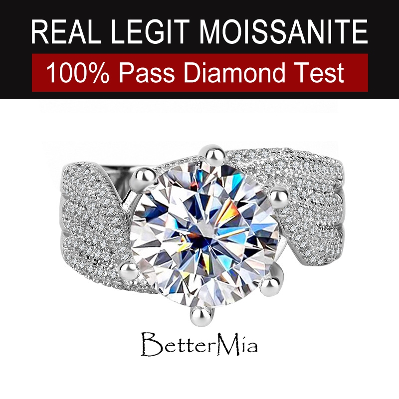 { แหวน 3ct 5ct } Real Moissanite s925 Sterling Silver Luxury 3ct 5ct Round Cut D สี Size4.5~10 Moiss