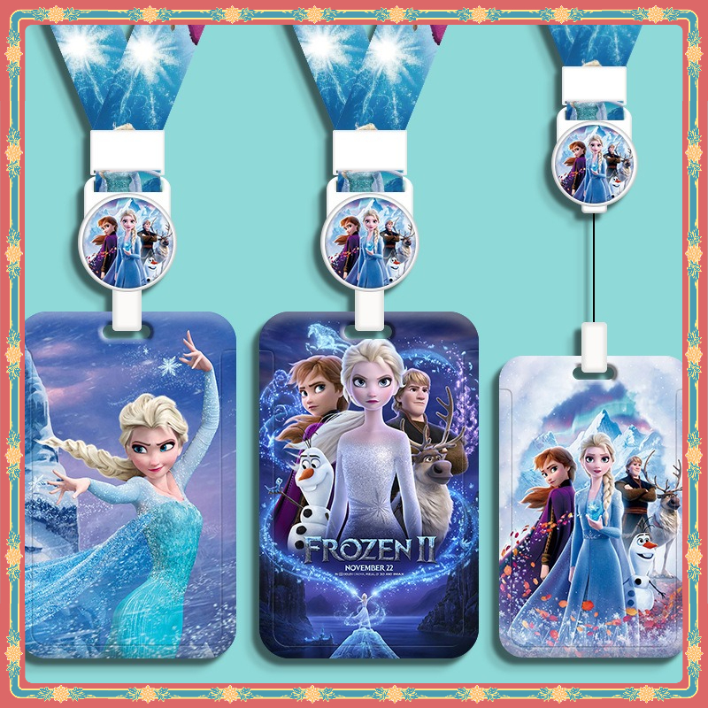 Disney Princess Elsa พร้อมสต็อก ดิสนีย์เจ้าหญิงเอลซาเปลือกแข็งหดยาวเชือกผู้ถือบัตรแช่แข็งหลายเครื่องประดับการ์ตูนบัตรง่ายผู้ถือบัตรป้องกันการสูญหายถุงเสน่ห์บัตรควบคุมการเข้าถึง นาย