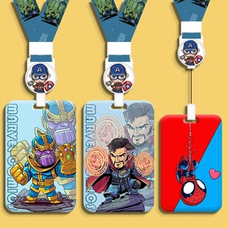 Marvel Superhero พร้อมสต็อก ประหลาดใจ ซูเปอร์ฮีโร่เปลือกแข็งหดยาวเชือกผู้ถือหลายเครื่องประดับการ์ตูนบัตรง่ายผู้ถือบัตรป้องกันการสูญหายกระเป๋าเสน่ห์บัตรควบคุมการเข้าถึง นาย