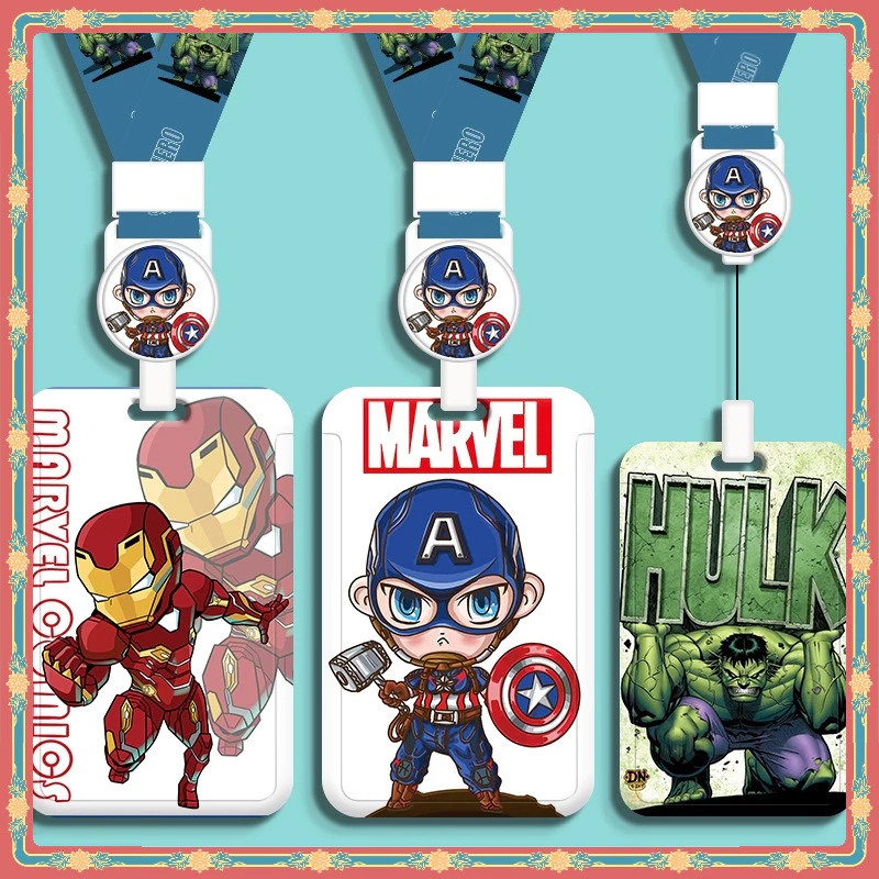 Marvel Superhero พร้อมสต็อก ประหลาดใจ ซูเปอร์ฮีโร่เปลือกแข็งหดยาวเชือกผู้ถือหลายเครื่องประดับการ์ตูนบัตรง่ายผู้ถือบัตรป้องกันการสูญหายกระเป๋าเสน่ห์บัตรควบคุมการเข้าถึง นาย