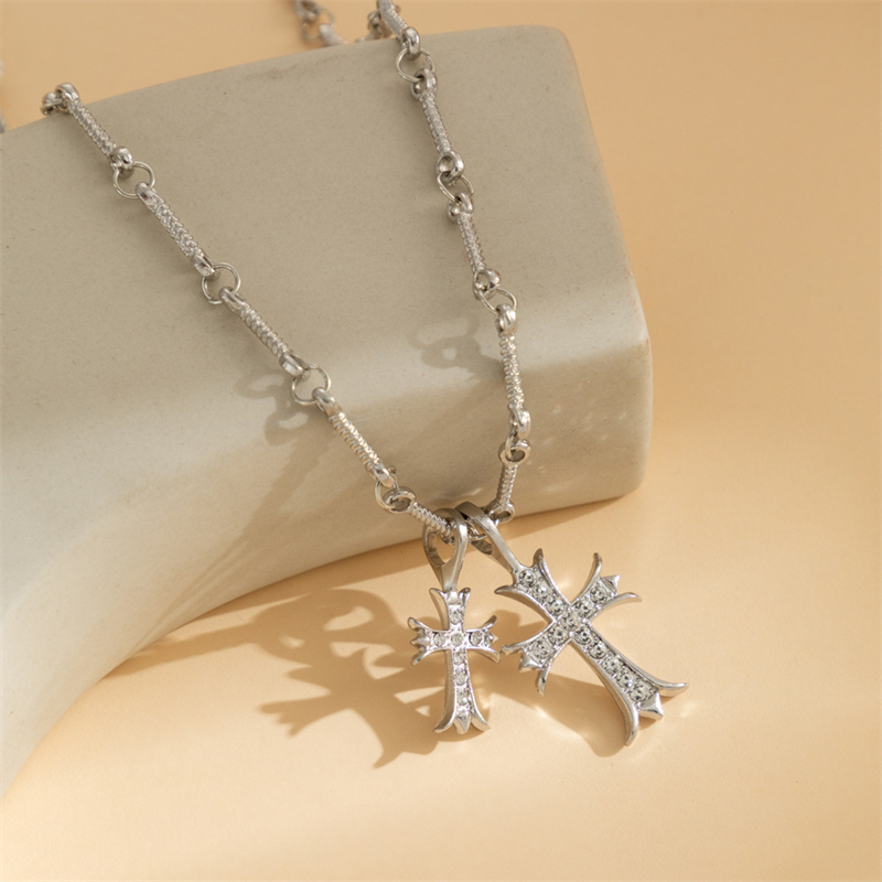 Punk แฟชั่น Retro Zircon Cross สร้อยคอไทเทเนียมเหล็กสร้อยคอผู้หญิงเครื่องประดับวินเทจของขวัญ