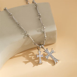 Punk แฟชั่น Retro Zircon Cross สร้อยคอไทเทเนียมเหล็กสร้อยคอผู้หญิงเครื่องประดับวินเทจของขวัญ