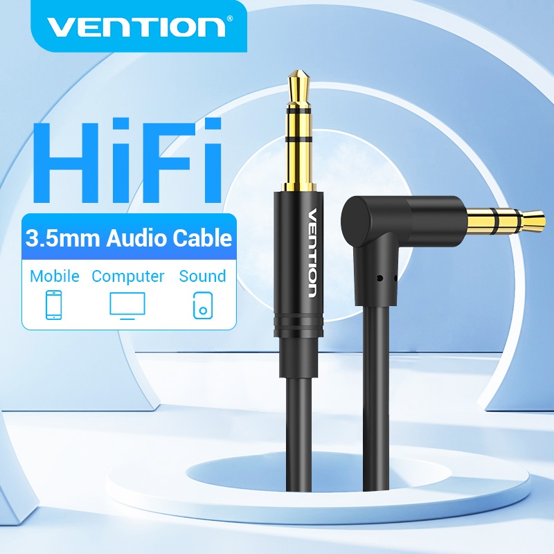 VENTION การระบายอากาศ สาย ถึง 3.5 มม. สายสัญญาณเสียงมุมขวา 90 องศาสําหรับหูฟังในรถยนต์ MP3/4