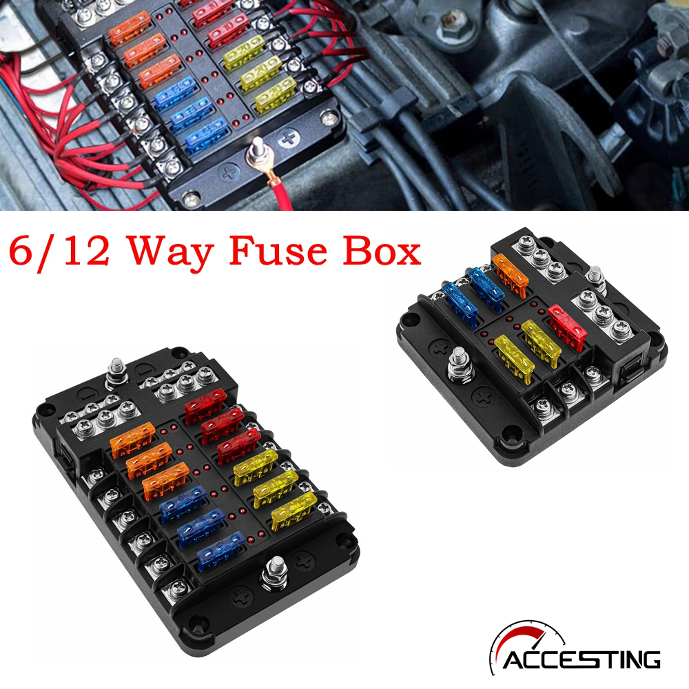 กล่องฟิวส์, ใบมีดฟิวส์ผู้ถือบล็อกพร้อม W/รถนําทาง 6/12 way พร้อม LED ตัวบ่งชี้ Damp-Proof Cover สําหรับ 12V เรือยานยนต์รถบรรทุก Marine Bus RV Van