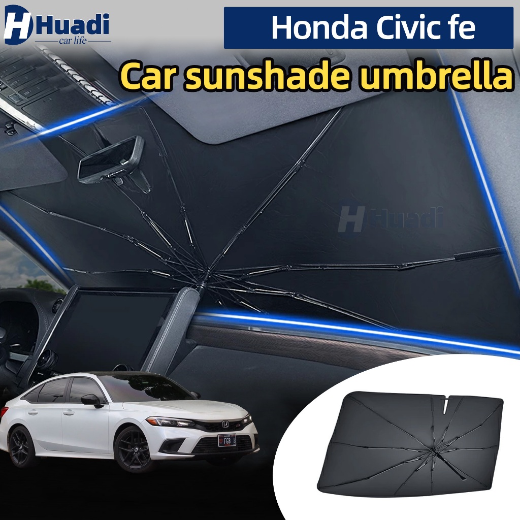 ร่มกันแดดในรถ Honda Civic fe (2023-2027) Car Umbrella Sun Shade ม่านบังแดดรถยนต์ สไตล์พับเก็บ กันUV UPF50+ สะท้อนแสงแดด แถมกระเป๋าหนัง จัดเก็บง่าย