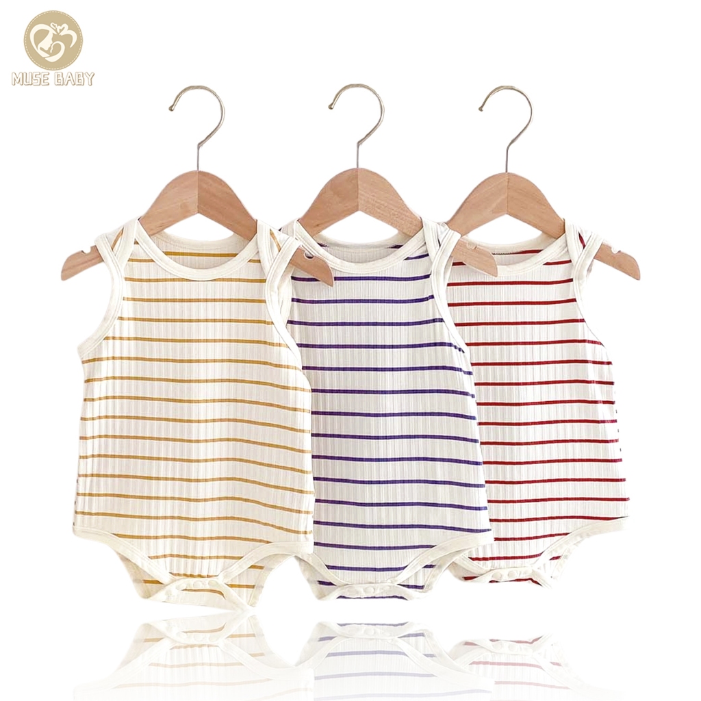 **Hot**1 ชิ้นเด็กทารกแขนกุด Onesies Stripes Ribbed Cotton Romper 3-18 เดือนบอดี้สูท