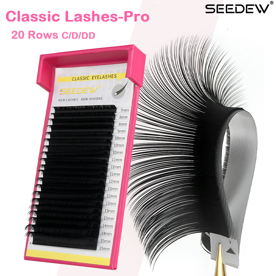 Seedew ขนตาปลอม 20 แถว ความโค้ง 0.07 C/D/DD ขนตาแบบคลาสสิกสำหรับมืออาชีพแบบธรรมชาติ ขนตา ขนตาปลอม