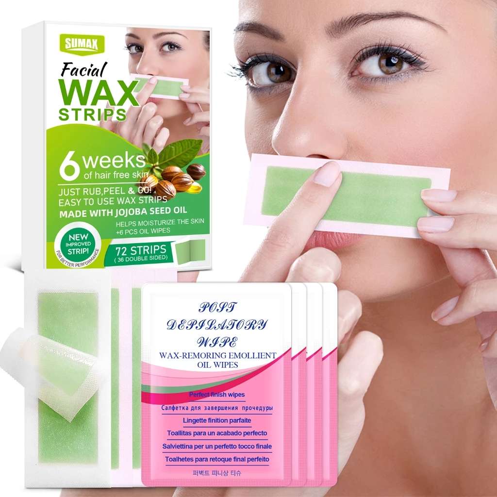 Facial Wax Strips: กําจัดขนที่รวดเร็วและอ่อนโยนสําหรับใบหน้า คิ้ว ปากบนและคาง - เหมาะสําหรับทุกสภาพผิว 36 Wax Strips + 6 Wet Wipes