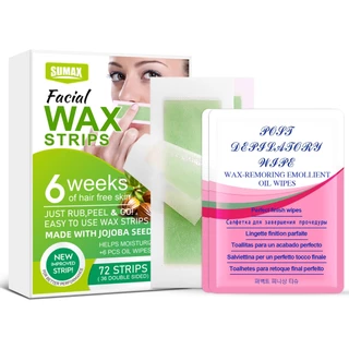 Facial Wax Strips: กําจัดขนที่รวดเร็วและอ่อนโยนสําหรับใบหน้า คิ้ว ปากบนและคาง - เหมาะสําหรับทุกสภาพผิว 36 Wax Strips + 6 Wet Wipes