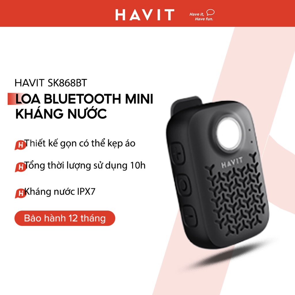 HAVIT SK868BT ลําโพงบลูทูธ BT 5.4 ความจุ 3W ความต้านทาน IPX7 เวลาฟังสูงสุด 10H - ผลิตภัณฑ์ HAVIT