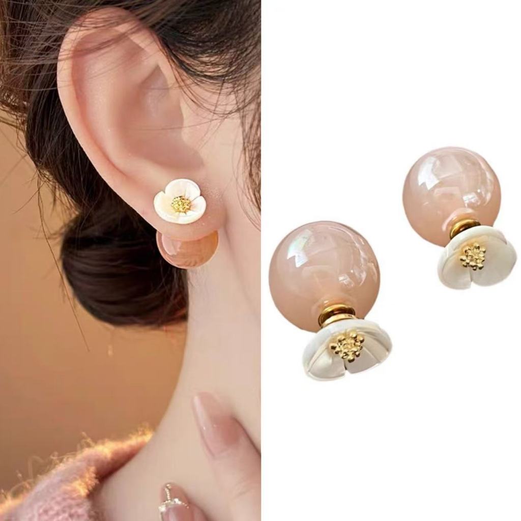 Korea Korea One Style Two-Wear ต่างหูลูกปัดดอกไม้ High-End Niche Design Simple ต่างหู