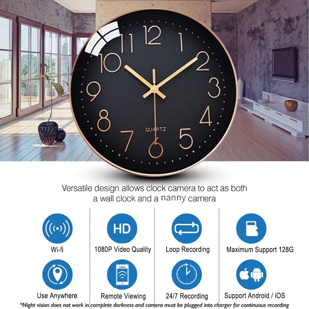 1080p HD Wifi IP Wall Clock Home Security Nanny กล้องสนับสนุนโทรศัพท์มุมมองระยะไกล - รูปที่ 2