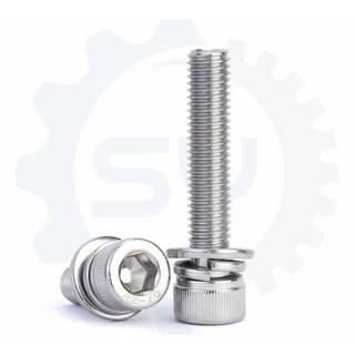 [SENYAN]น็อต สกรู หัวจม สวมแหวน อีแปะ+สปริง สเตนเลส 304 เกลียวมิล หยาบ M5 M6 M8 M10/ Cap Head SEM SUS