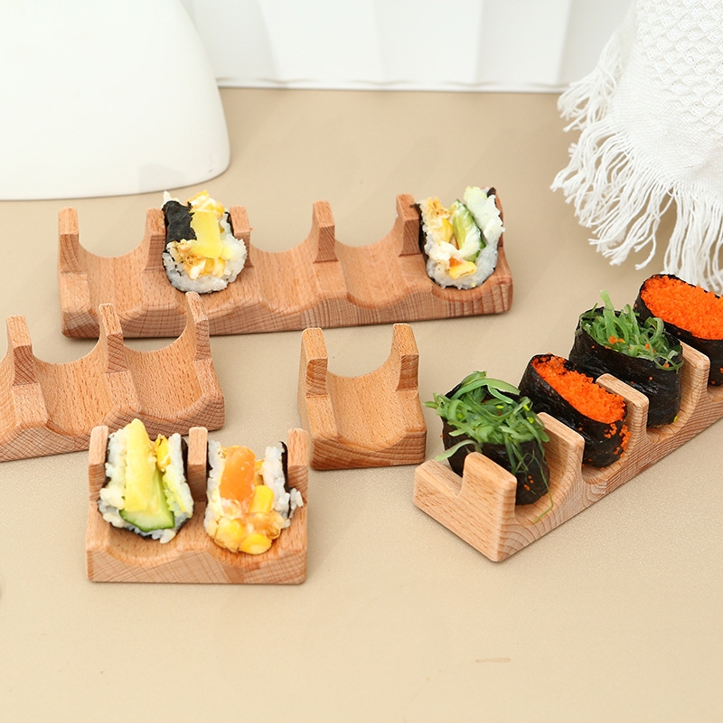 1 ชิ้น 1/2/3/5 ตารางไม้ซูชิญี่ปุ่น U-shape Rack Taco Bracket ขนมขบเคี้ยวผู้ถืออาหารแผ่น Cuisine Stand