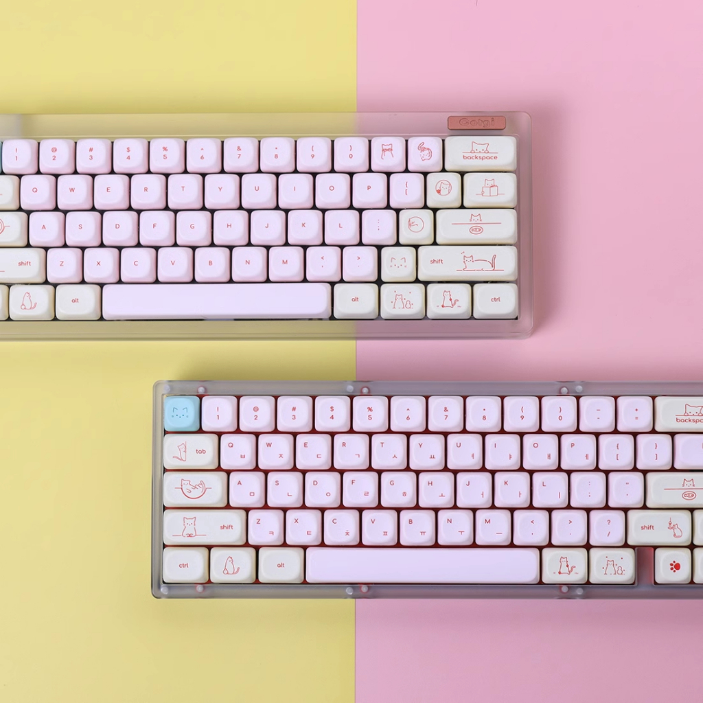 ปุ่มกดแมวสีชมพู PBT Dye-sub MOA Profile Keycap ปุ่มกดแบบกําหนดเองเข้ากันได้กับสวิตช์ Cherry Gateron MX