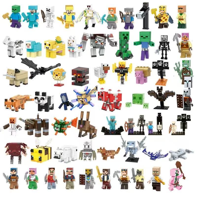 Minecraft Action Figure Steve Alex Creeper Villager Iron Golem Wither Skeleton Enderman Zombie Spider ของเล่นคอลเลกชันบล็อกอาคารสําหรับเด็ก