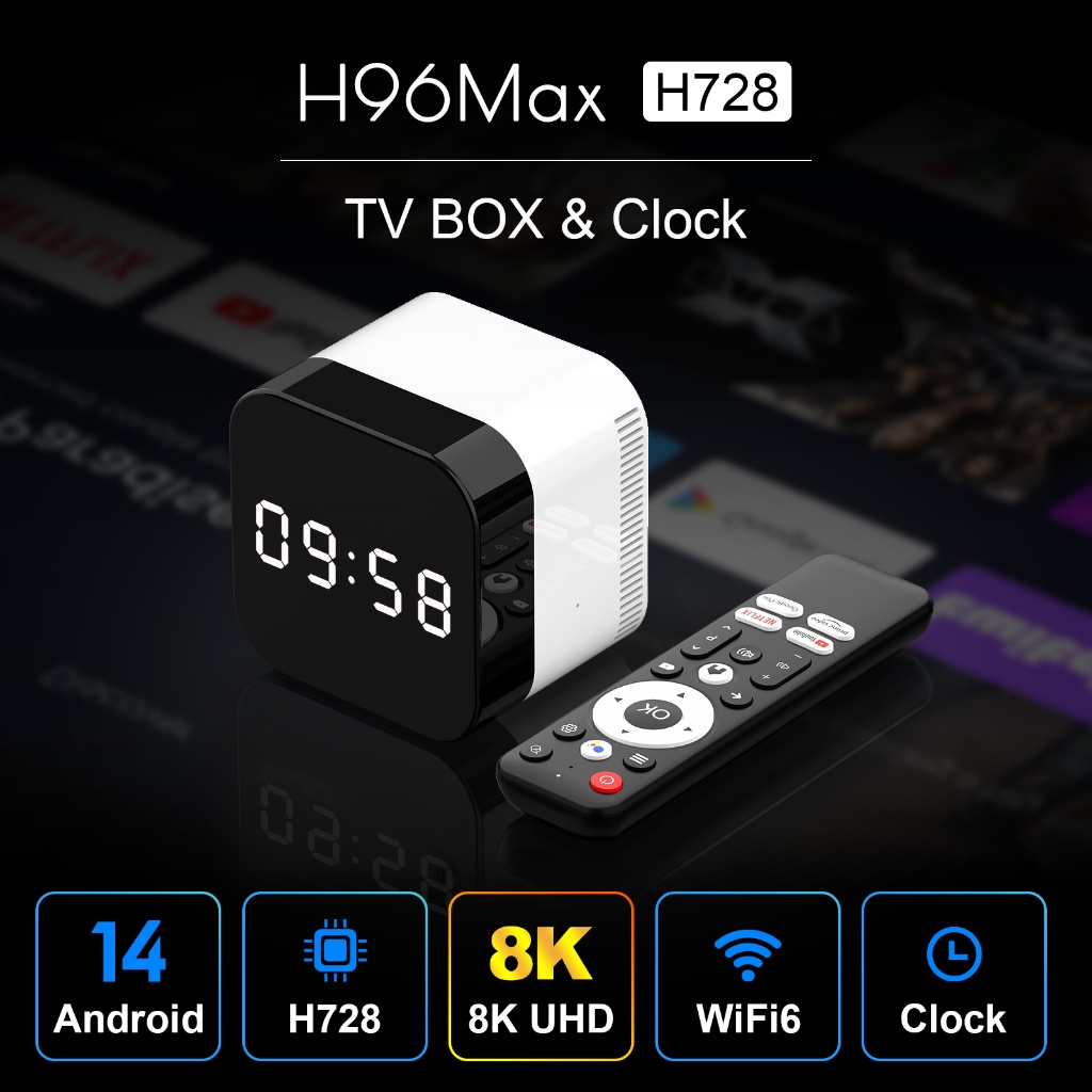 Salange H96 MAX H728 กล่องสมาร์ททีวี Android 14 กล่องทีวี ATV 4K 60fps 1000M/LAN Wifi6 BT5.0 Google 
