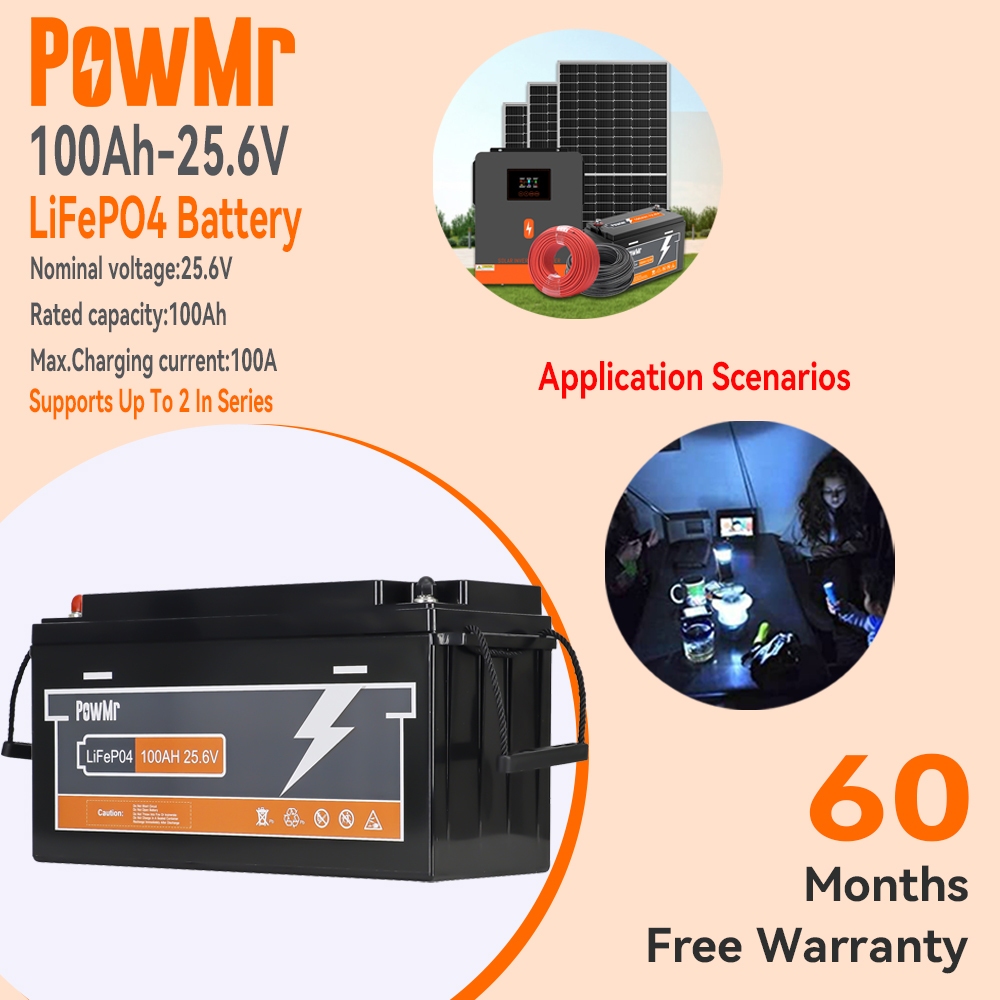 Powmr 24V 100AH LiFePo4 แบตเตอรี่ Solar Battery Ebike แบตเตอรี่แบตเตอรี่รถยนต์ประสิทธิภาพสูง Built i