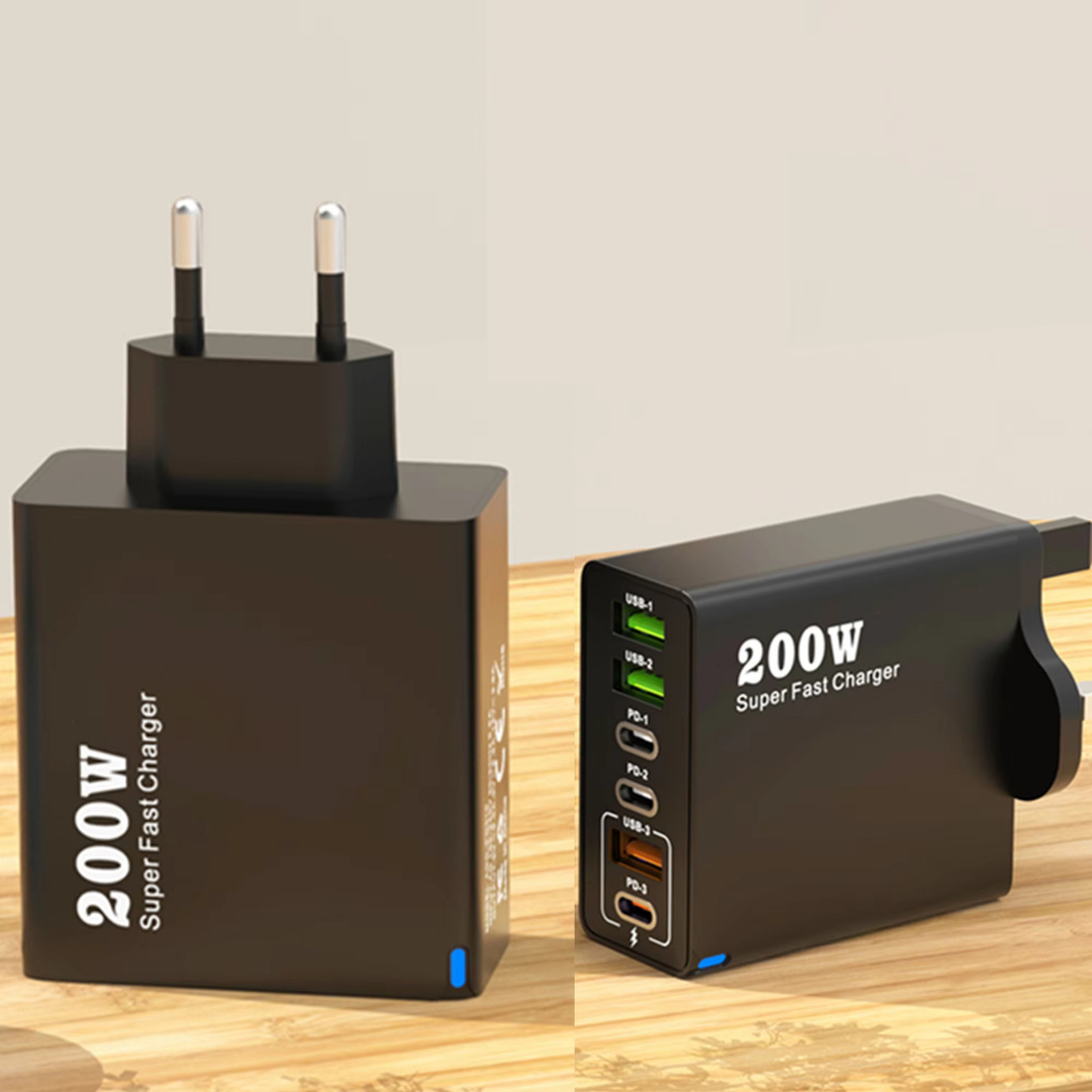 Usb C Fast 200W 6-พอร์ตชาร์จFast PD Charger EU-Plugอะแดปเตอร์สําหรับiPhone 16 15 Galaxy S25 S23 Xiaomi