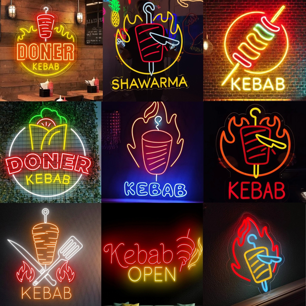 Doner Kebab Neon Sign Kebab Neon Light, Grill Meat LED Sign Neon Kebab Sign Shawra LED Neon Light Gr