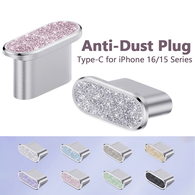 ปลั๊กป้องกันฝุ่นเพชรแวววาวสําหรับ iPhone16/15 Series ปลั๊กพอร์ตชาร์จ Type C หมวกกันฝุ่น