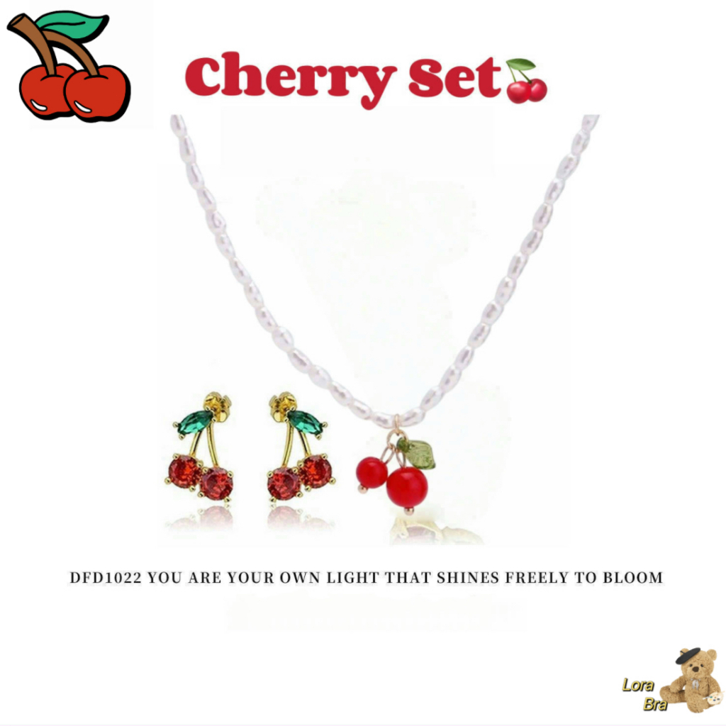 🍒ส่งไวจากไทย🍒 ต่างหูเชอร์รี่ x สร้อยคอเชอร์รี่ สไตล์เกาหลี น่ารัก สำหรับผู้หญิง