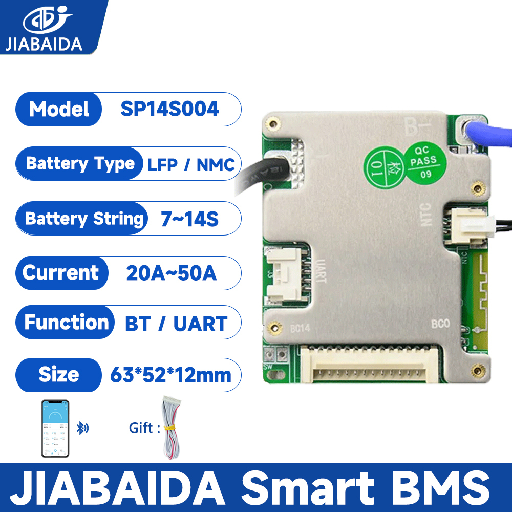 Jbd สมาร์ท BMS ในตัว BT NTC 7S 8S 10S 12S 13S 14S 24V 36V LiFePo4 Li-ion 20A 30A 50A JIABAIDA BMS