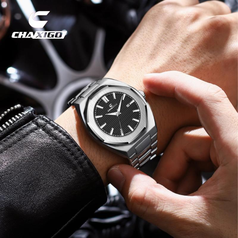 chaxigo นาฬิกาผู้ชาย กันน้ำ 100% มาแรง ดีไซน์เหลี่ยมเพชร กระจกแร่ ไฟเรืองแสง แสดงวันที่ สไตล์ธุรกิจ ตัวเรือนอัลลอยด์ พร้อมส่ง 7617-1songkran