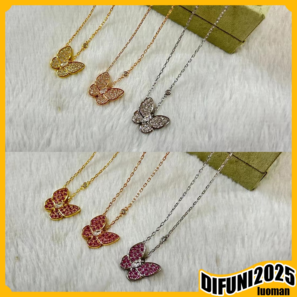 Four-leaf clover แฟชั่นผีเสื้อสร้อยคอสุภาพสตรีเพชรสีขาว