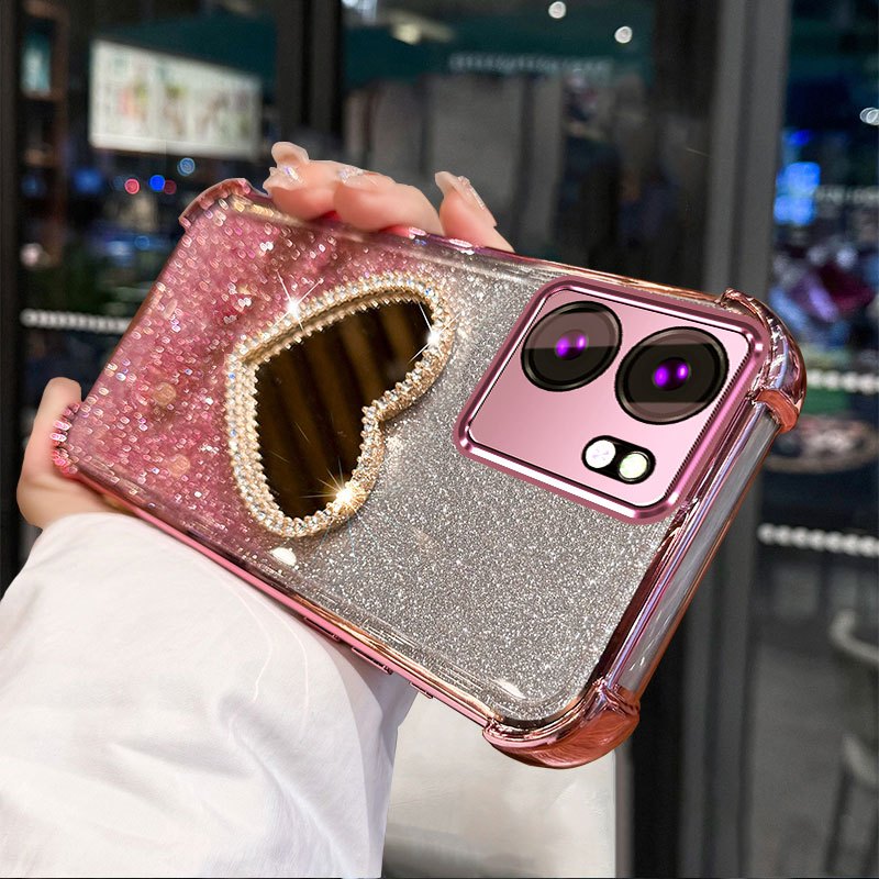 เคสสําหรับ infinix smart 9 hot 50i เปลือกนิ่มป้องกันการสั่นสะเทือนพร้อมกระจกฟังก์ชั่นขาตั้งแต่งหน้าโทรศัพท์มือถือเปลือกนิ่ม