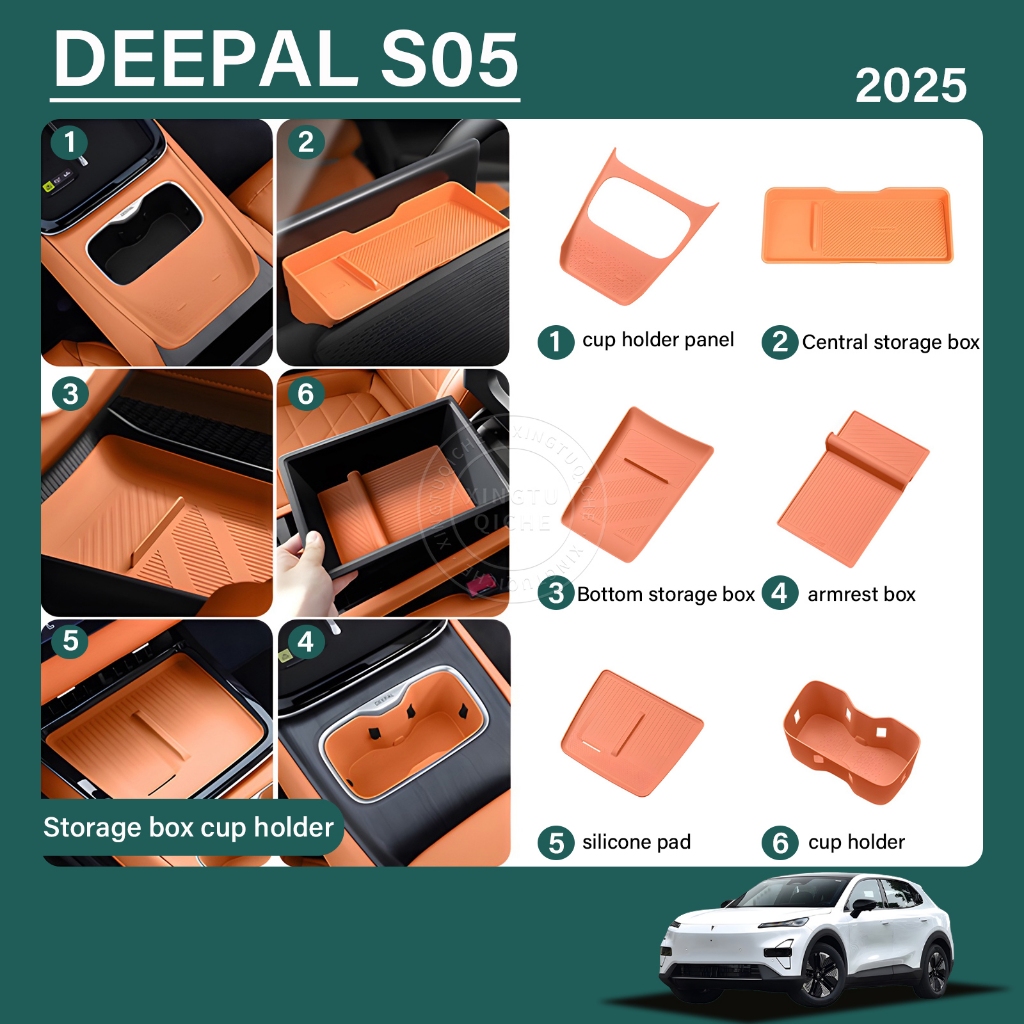 เหมาะสำหรับ 2025 Deepal S05 กล่องเก็บของในรถยนต์อุปกรณ์เสริมที่เท้าแขนกลางกล่องเก็บที่วางแก้วน้ำแผ่นป้องกันการชาร์จไร้สายแผ่นโทรศัพท์มือถืออุปกรณ์การปรับเปลี่ยนภายใน