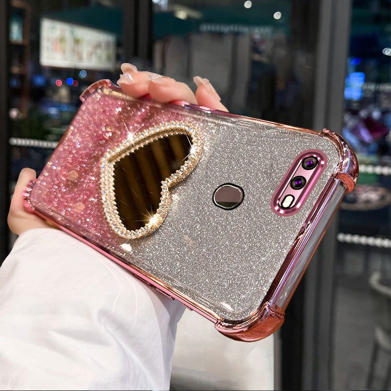 สําหรับ OPPO A5S A12 A7 F9 Anti การสั่นสะเทือน soft shell พร้อมกระจกแต่งหน้าขาตั้งฟังก์ชั่นโทรศัพท์มือถือ soft shell