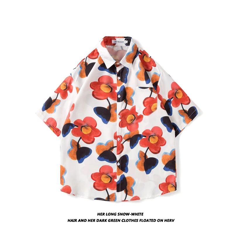 เสื้อสงกรานต์ผู้ชาย ฮาวาย แขนสั้น ผ้าไหมอิตาลี ลายดอก #3006 thumbnail 10