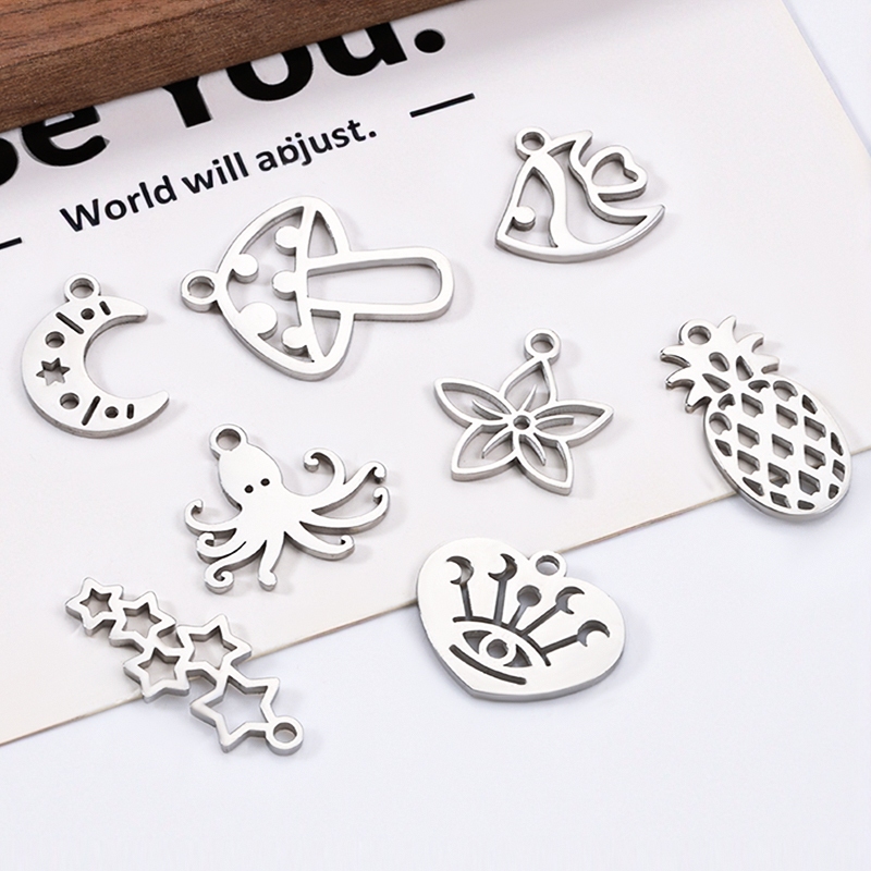 ขัดสแตนเลสสับปะรดจี้เห็ด Charms เครื่องประดับ diy Star Moon Tag จี้ปลาหมึกยักษ์
