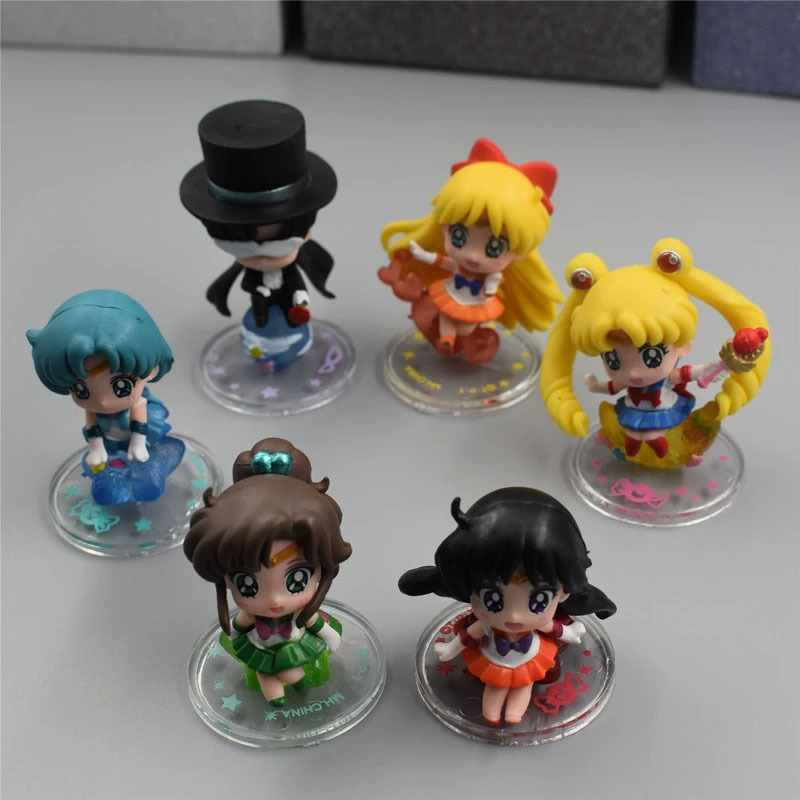 6 ชิ้น 5 ซม.อะนิเมะตัวเลข Sailor Moon R Night & Day Ochatomo Series Pvc Serenity Black Lady ขนาดเล็ก Lady Chiba Mamoru ของเล่นของขวัญ