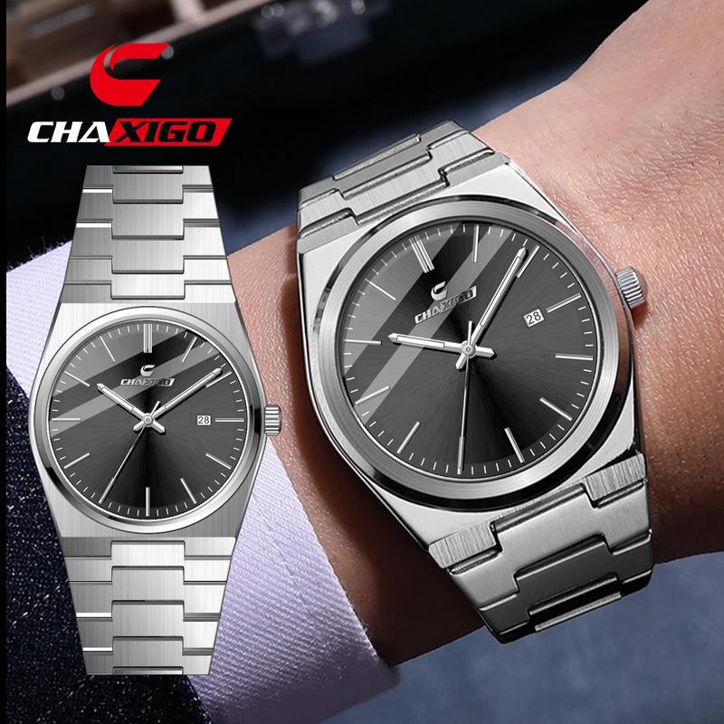 Chaxigo นาฬิกาผู้ชาย กันน้ำ 100% ดีไซน์พรีเมียม ตัวเรือนสแตนเลส แสดงวันที่ สไตล์ธุรกิจ พร้อมส่ง 7553-9songkran