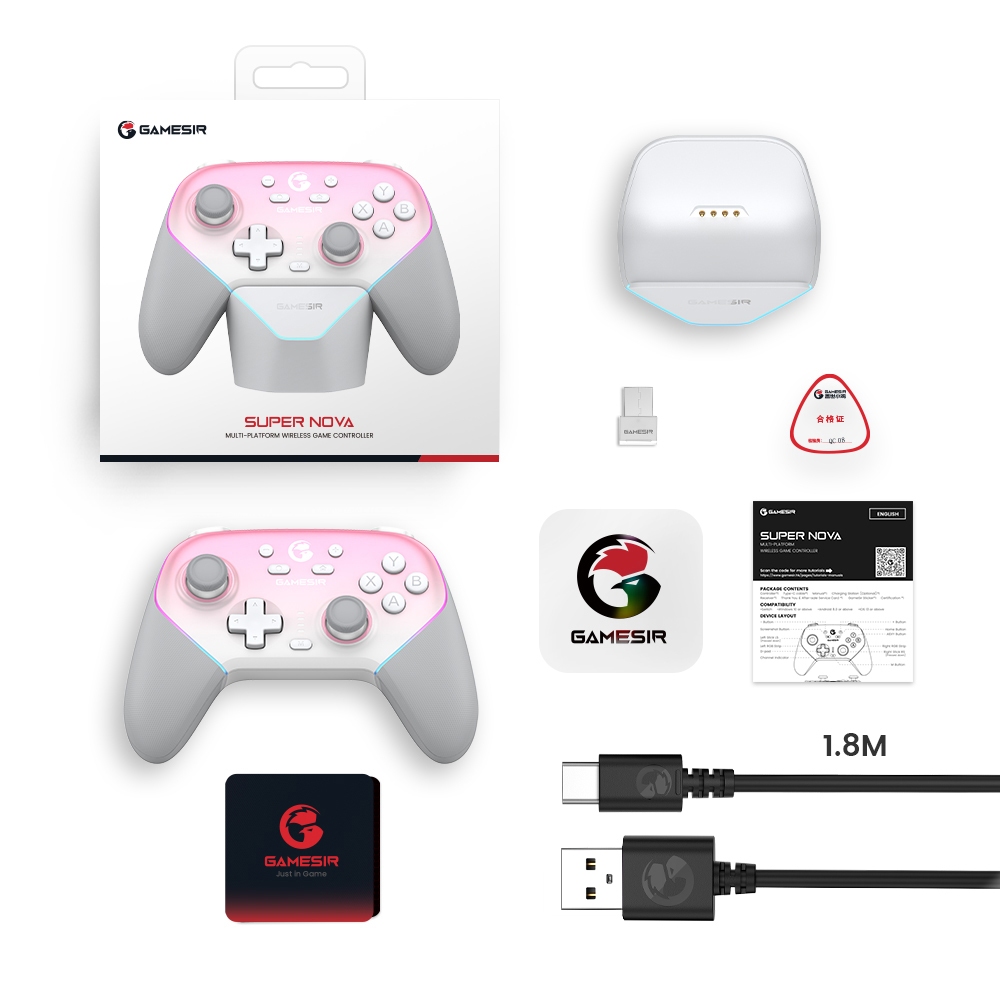 Salange GameSir Super Nova Bluetooth Gamepad พร้อมแท่นชาร์จ, คอนโทรลเลอร์เล่นเกมไร้สายสําหรับ Nintendo Switch iPhone Android Phone PC