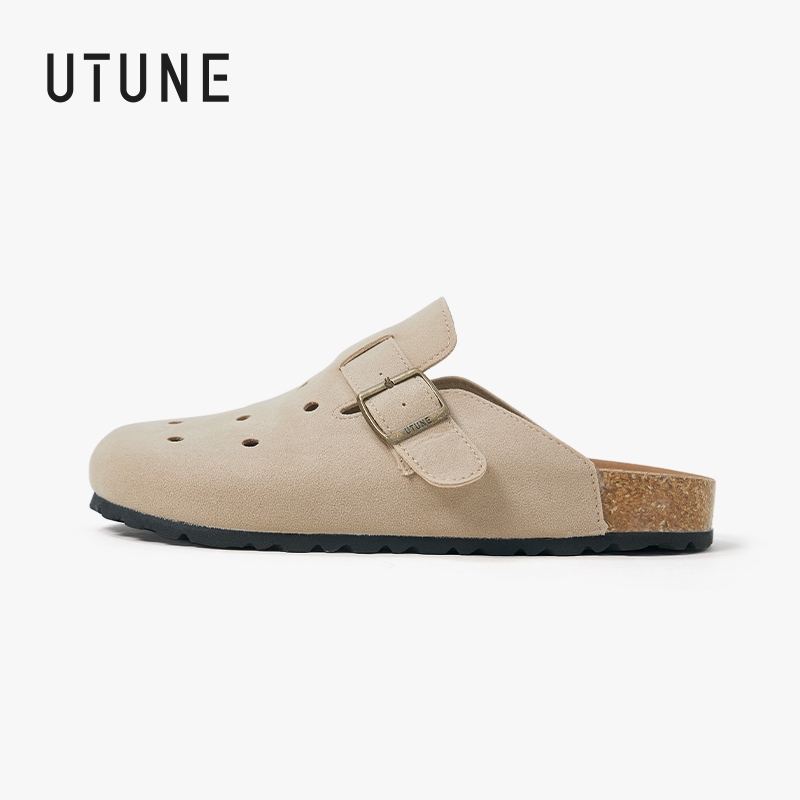 UTUNE อูจูน มุลเลอร์ รองเท้ามีรูหนังนิ่มขี้เกียจครึ่งรองเท้าแตะใหม่รองเท้าปรับพื้นหนาสําหรับผู้หญิง