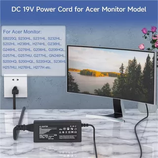 สายไฟ 19V สําหรับจอภาพ Acer, Acer LCD Monitor H236HL, SA230, G276HL, S230HL, G246HL, G206HQL, S271HL, S240HL, G236HL, S220, S231L, S202, S220, S62