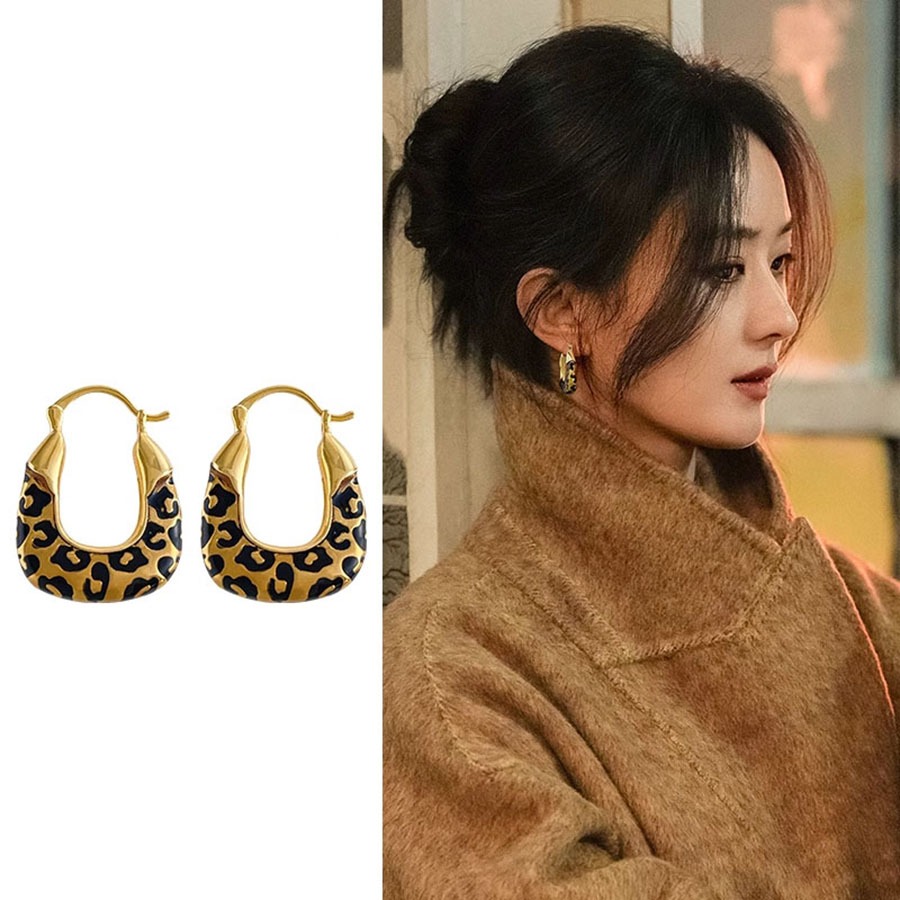 European American Retro Leopard Print U-Shaped ต่างหู High-End Niche Unique Golden ต่างหูต่างหู