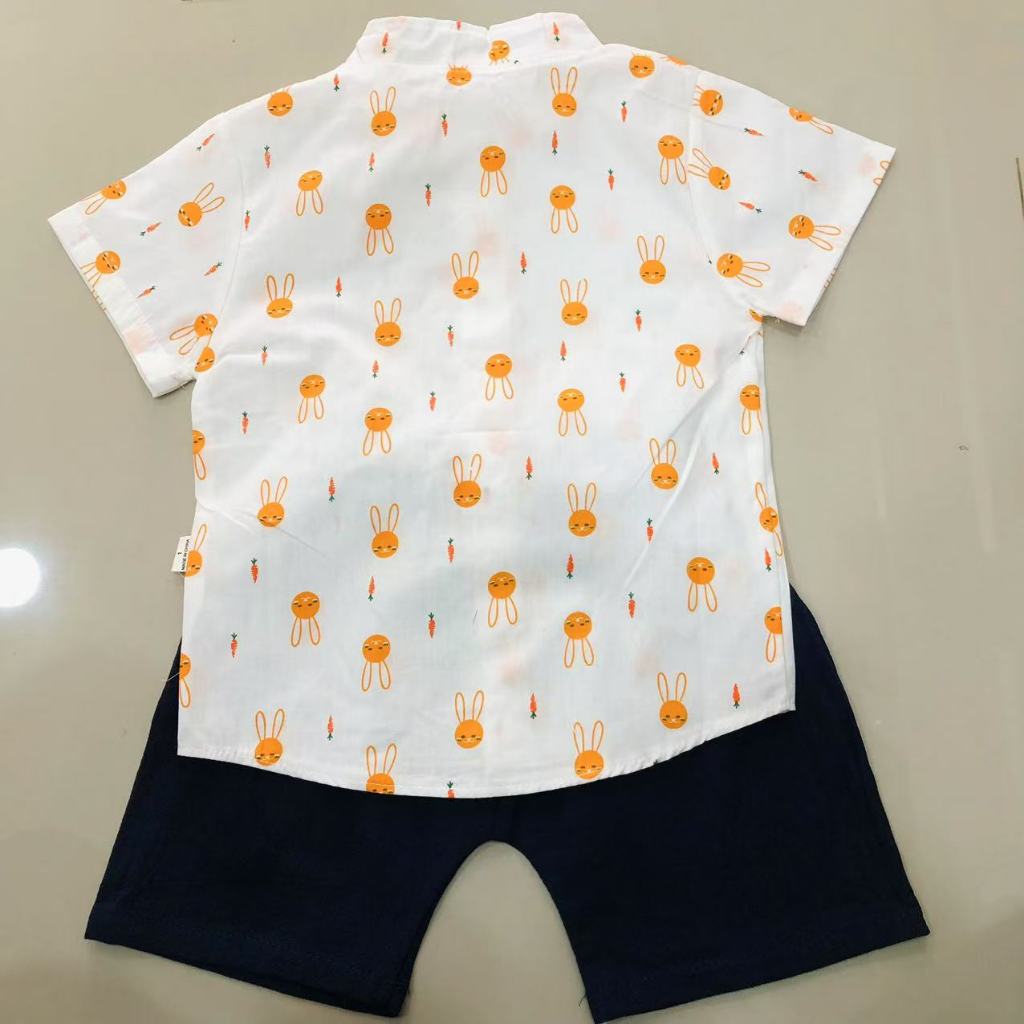 เซ็ตชุดเด็กผู้ชาย เสื้อคอจีนเชิ้ตแขนสั้น + กางเกง สำหรับเด็ก 1-4 ขวบ มี 3 สีให้เลือก