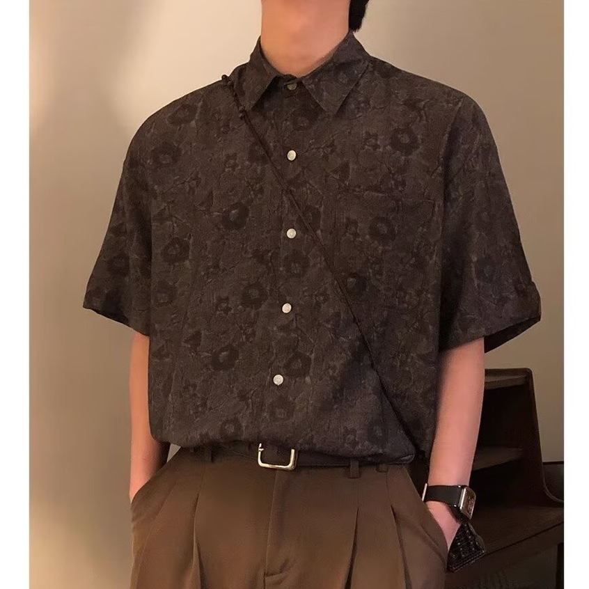 Eershenshie เสื้อเชิ้ตแขนสั้นฤดูร้อนแฟชั่นเยาวชนพร้อมลวดลายและเข็มขัดเฉพาะ