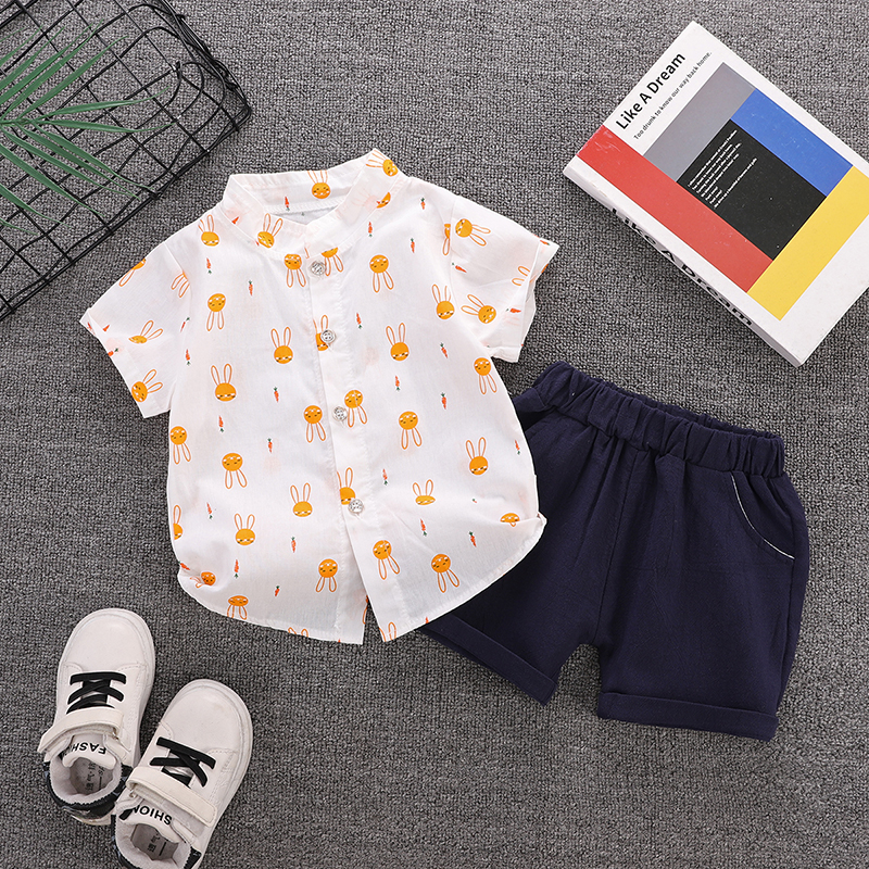เซ็ตชุดเด็กผู้ชาย เสื้อคอจีนเชิ้ตแขนสั้น + กางเกง สำหรับเด็ก 1-4 ขวบ มี 3 สีให้เลือก