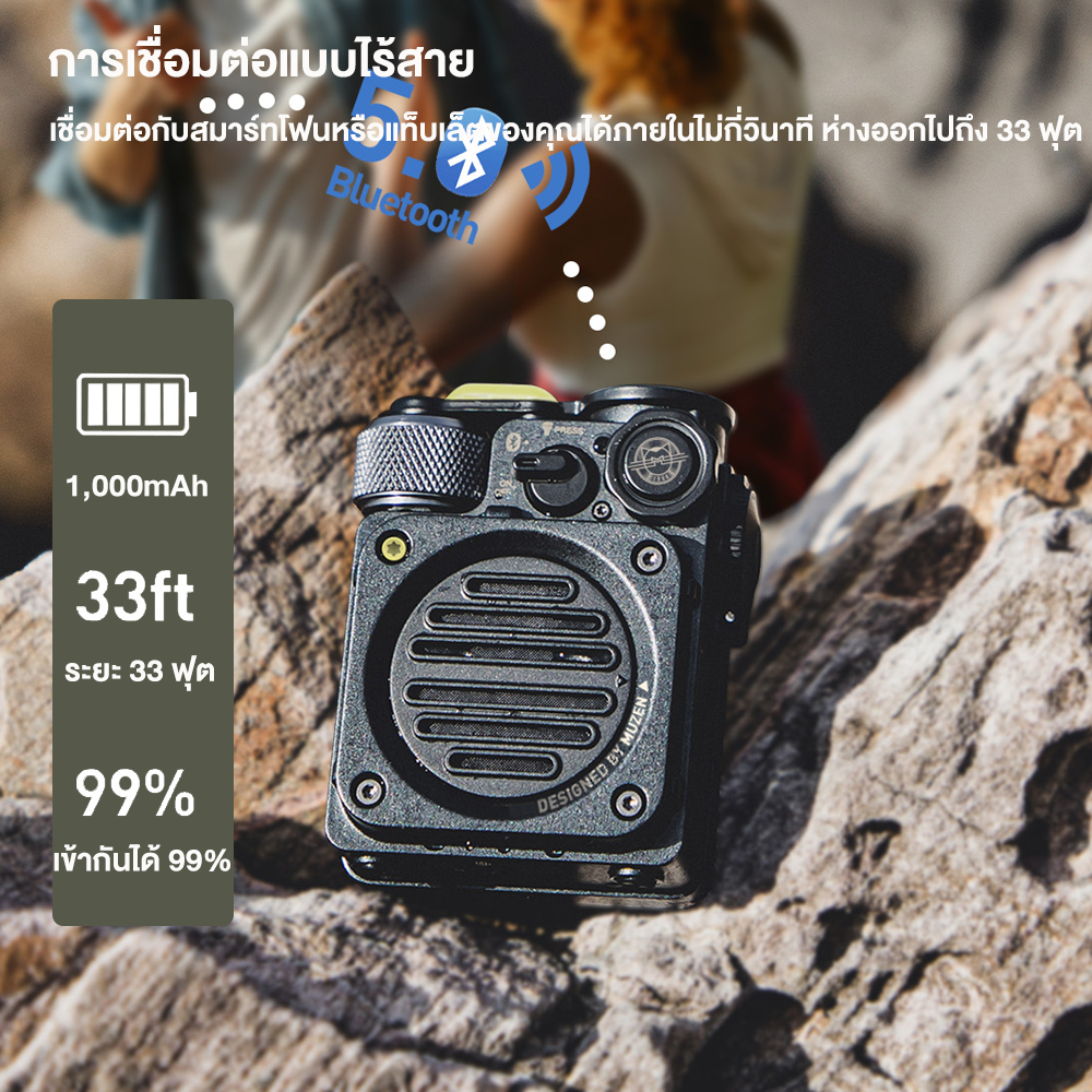 （กระเป๋าผ้าสักหลาด ฟรี）Muzen Wild Mini ลำโพงบลูทูธพกพา ลำโพงพกพา Wild Mini ลำโพงพกพาสำหรับกลางแจ้งที่ทนทาน กันน้ำระดับ IPX5 เสียงสเตอริโอใสแจ๋ว โลหะดูเท่มาก สำหรับการผจญภัย ตั้งแคมป์ เดินป่า สีดํา
