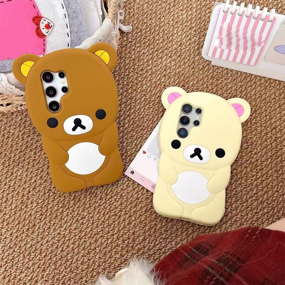 สําหรับ Samsung S25 Ultra S24 Plus S23 3D การ์ตูนหมีออกแบบ Soft TPU กันกระแทกเคสโทรศัพท์
