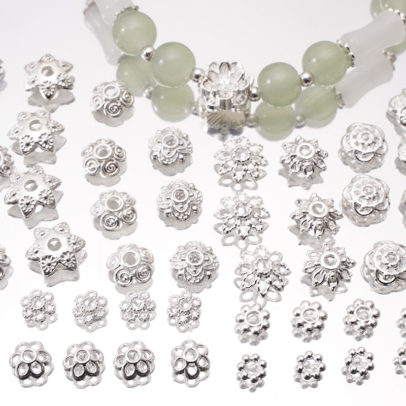 สีเงินดอกไม้ End Caps Alloy Spacer ลูกปัดสําหรับ DIY สร้อยข้อมือสร้อยคอเครื่องประดับทําอุปกรณ์เสริม