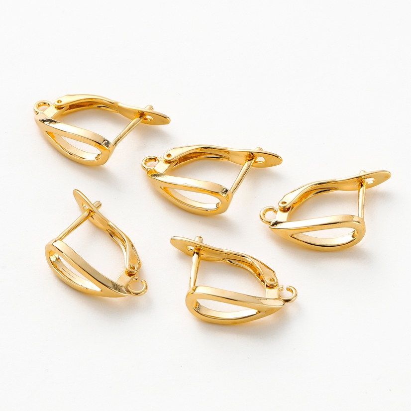 St.kunkka 2 ชิ้น Gold-Plated 18K Color-Presition Real Gold Water Drop D-Shaped Ear Buckle แฟชั่นอุปกรณ์เสริม