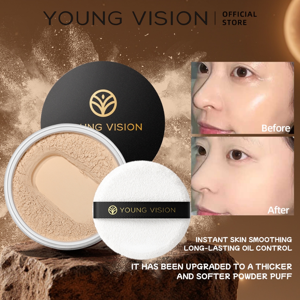 YOUNG VISION แป้งตั้งแต่งตัวแบบผงสกัดใยเนื้อแบบหมอกบางที่มีคุณสมบัติในการตั้งแต่งตัว ควบคุมมันและติดตัว
